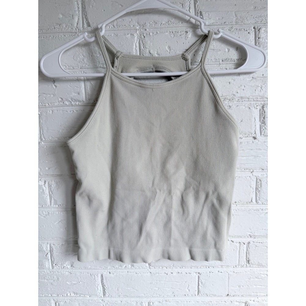 Athleta Ribbed Seamless Crop Tank Top Women's‎ Size M Light Beige Racerback